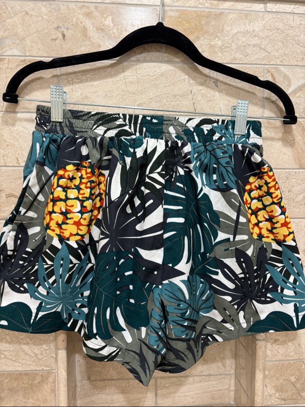 High-Waist Tropical Leaf Tie-Front Women’s Shorts - Teal Multi - Picture 3 of 5